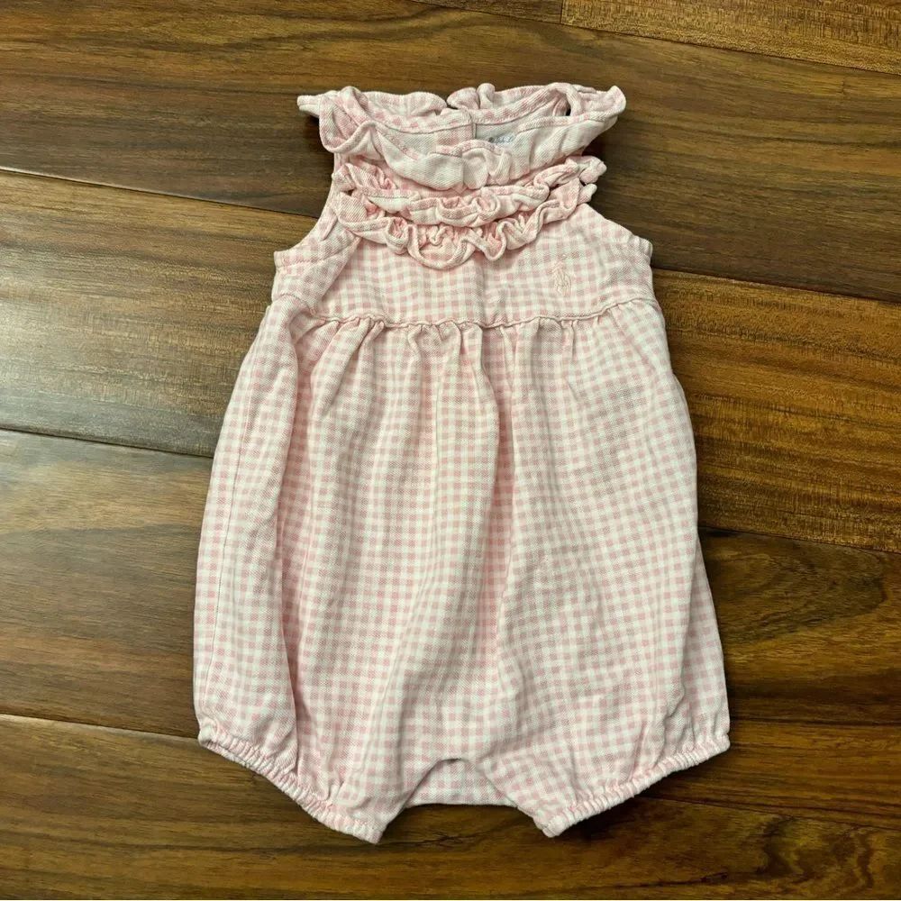 Ralph Lauren pink/white gingham plaid sleeveless ruffle romper